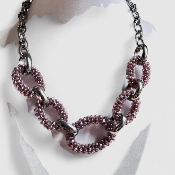 Simply Vera Vera Wang Chunky Silver/Purple Crystal Chain Link Necklace - Picture 1 of 5